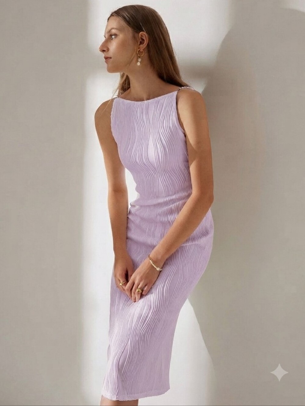 NWOT Rihoas The Water Ripple Textured Boatneck Cami Dress READ